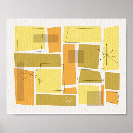 Geel en Oranje Funky Pattern Mid Century Modern Poster (Voorkant)