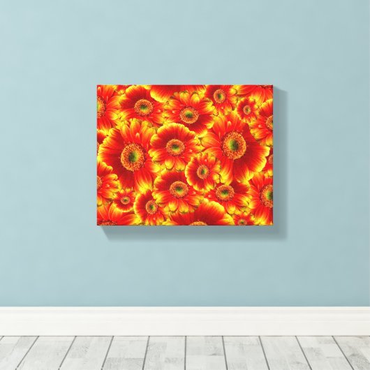 Geel en Oranje Gerbera Daisies Canvas Afdruk (Insitu (Houten vloer))