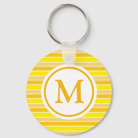 Geel en Oranje horizontaal gestreept monogram Sleutelhanger (Voorkant)