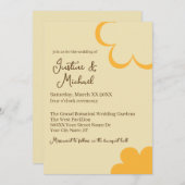 Geel en oranje retro bloemen bruiloft kaart (Voorkant / Achterkant)