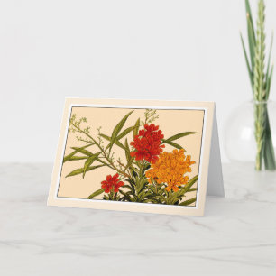 Geel en Oranje Wallbloem, Botanische kunstbloemen  Bedankkaart