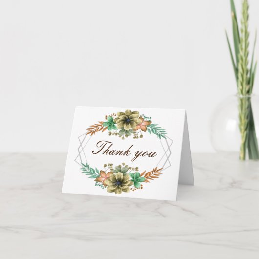 Geel en Oranje Waterverf Bloemen Dank u kaart (Voorkant)