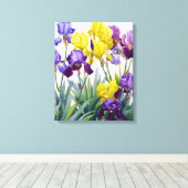 Geel en Paars Irises Canvas Afdruk (Insitu (Houten vloer))