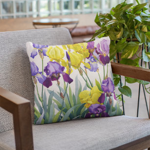 Geel en Paars Irises Kussen