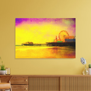 Geel en Paars Santa Monica Pier Canvas Afdruk