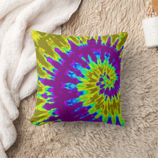 Geel en Paars Spiral Tie Dye Pillow Kussen (Deken)