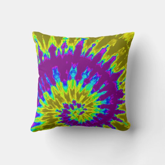 Geel en Paars Spiral Tie Dye Pillow Kussen (Achterkant)
