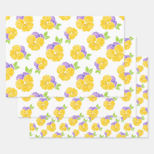Geel en Paars Waterverf Pansy Patroon Inpakpapier Vel