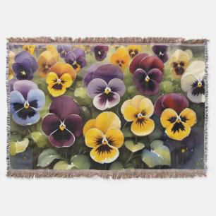 Geel en paarse pansies waterverf schilderij deken