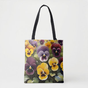 Geel en paarse pansies waterverf schilderij draagtas