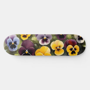 Geel en paarse pansies waterverf schilderij skateboard