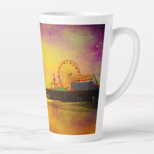 Geel en Paarse Santa Monica Pier Jouw naam Latte Mok (Rechts)