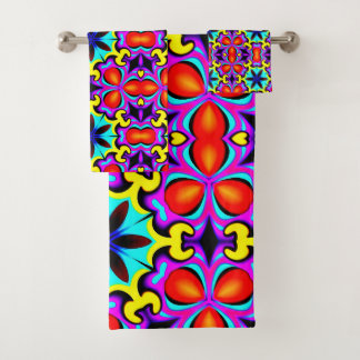 Geel en rood badhanddoek set bad handdoek