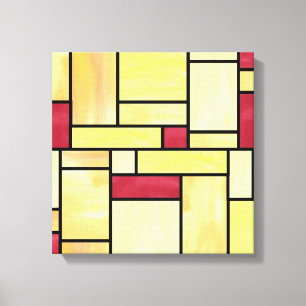 Geel en rood Glas in lood (12x12) Canvas Afdruk