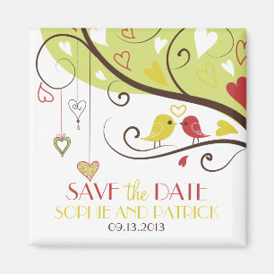 Geel en rood Lovebirds Save the Date Magnet Magneet
