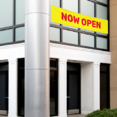 Geel en rood nu Open Sign Banner (Buitenkant Gebouw)