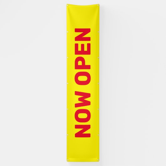 Geel en rood nu Open Sign Banner (Verticaal)
