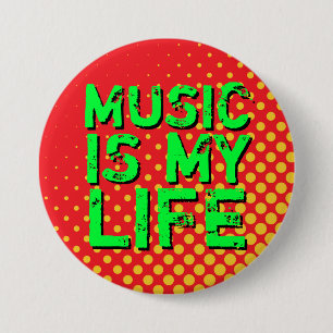 Geel en rood Retro Halftone I Love Music Button