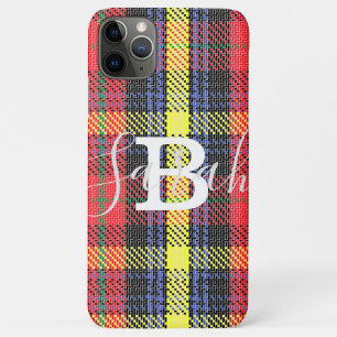Geel en rood Tartan Gecontroleerde monogram Naam iPhone 11 Pro Max Hoesje