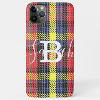 Geel en rood Tartan Gecontroleerde monogram Naam iPhone 11 Pro Max Hoesje