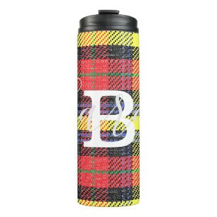 Geel en rood Tartan Gecontroleerde monogram Naam Thermosbeker