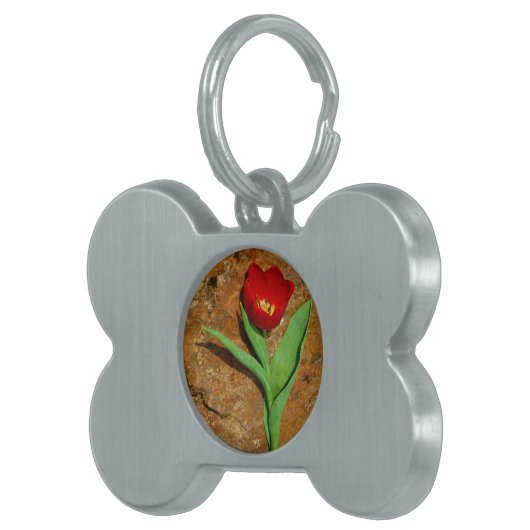 Geel en rood Tulip Huisdieren Naamplaatje (Voorkant Rechts)