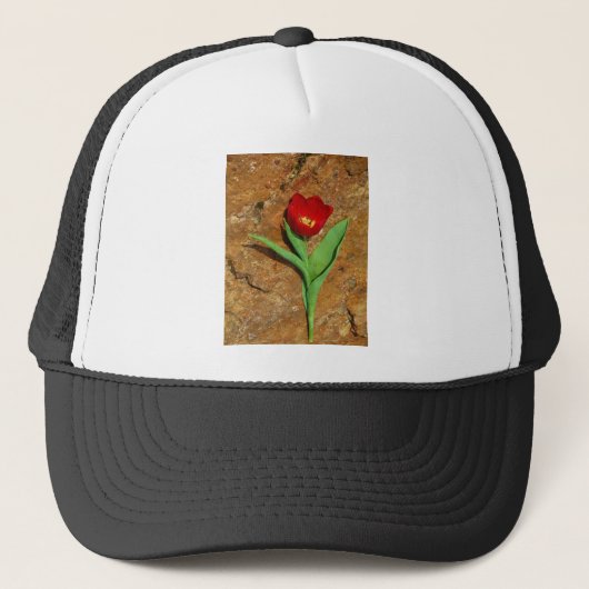 Geel en rood Tulip Trucker Pet (Voorkant)