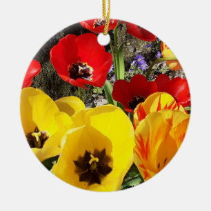 Geel en rood Tulips keramisch Ornament