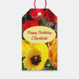Geel en rood Tulpen, rond Label Cadeaulabel