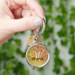 Geel en Roos Glitter Sparkle Chic Monogram Sleutelhanger