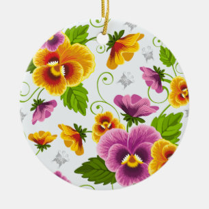 Geel en roze bloempatroon keramisch ornament