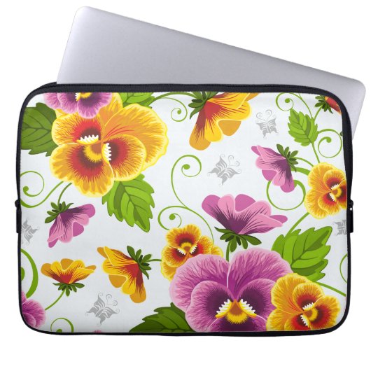 Geel en roze bloempatroon laptop sleeve (Voorkant)