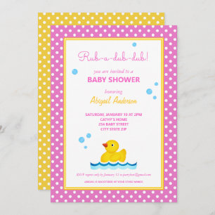 Geel en Roze Duck Polka Dots Baby shower Invita Kaart