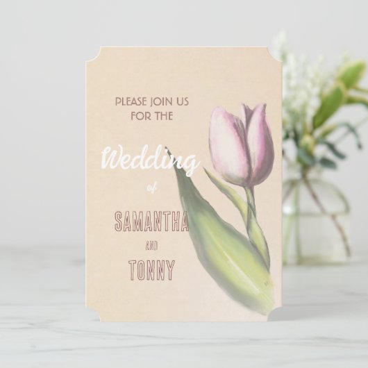 Geel en Roze Elegant Tulip | Romantische bruiloft  Kaart (Staand voorkant)