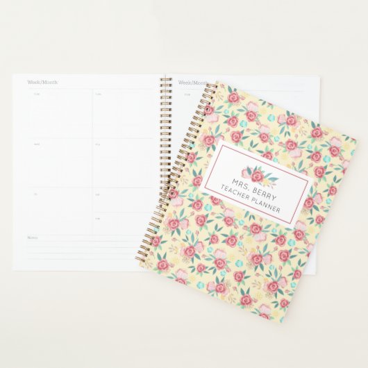 Geel en Roze Floral leraar Planner (Display)