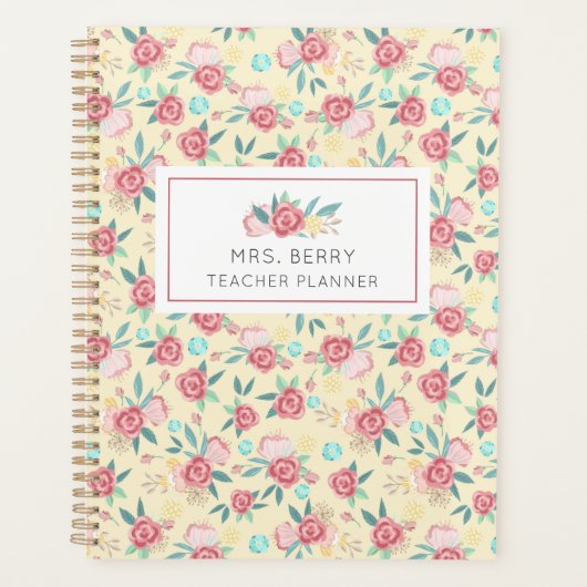 Geel en Roze Floral leraar Planner (Voorkant)