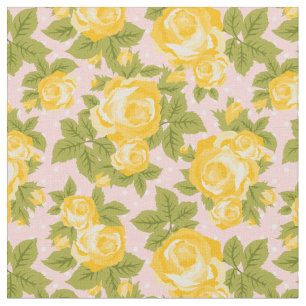 Geel en Roze Girly Rozen Bloemenprint Stof