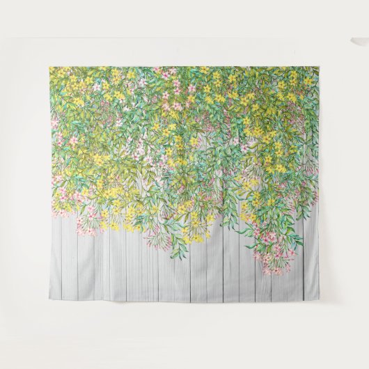 Geel en Roze Jasmijn Tapestry Wandkleed (Voorkant (horizontaal))