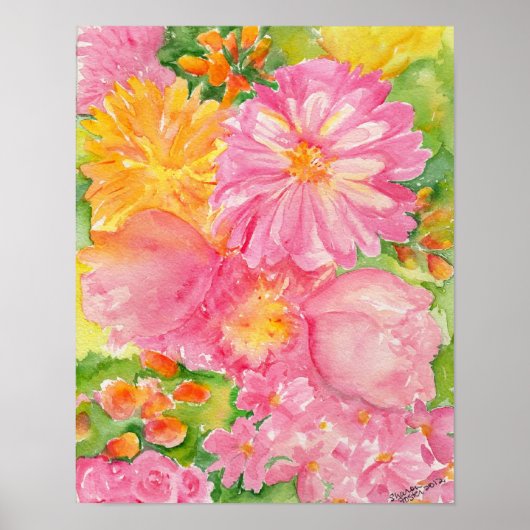 Geel en Roze Peonies Bouquet Poster (Voorkant)