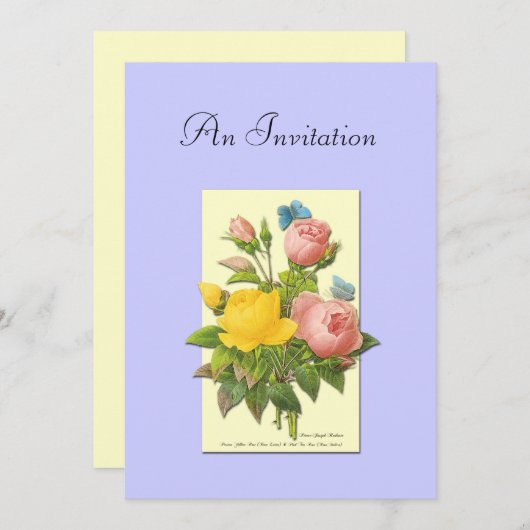 Geel en Roze Rozen Botanische Aangepaste Invitatie Kaart (Voorkant / Achterkant)