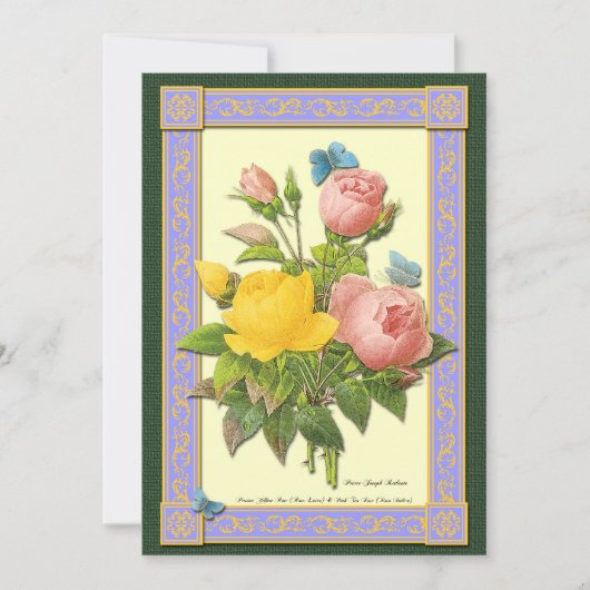 Geel en Roze Rozen Botanische Aangepaste Invitatie Kaart (Voorkant)