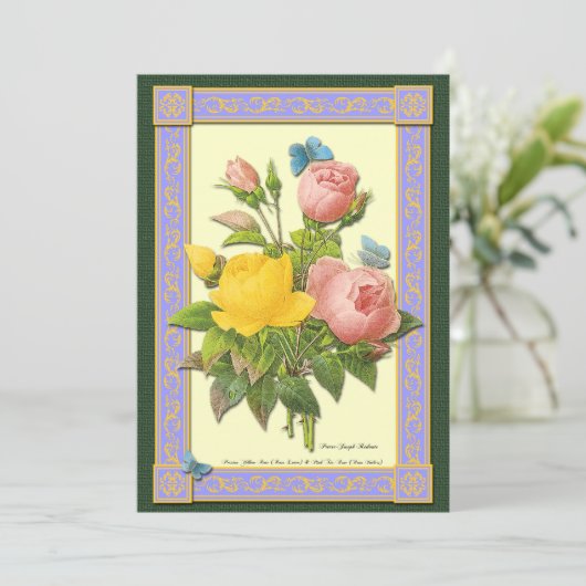 Geel en Roze Rozen Botanische Aangepaste Invitatie Kaart (Staand voorkant)