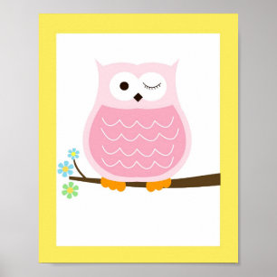 Geel en Roze Trendy Uil Kunstprint Poster