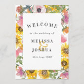 Geel en roze Waterverf Floral Flat Wedding Programma (Voorkant)