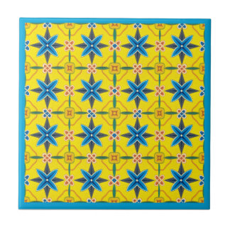 Geel en Turquoise Floral Design Ceramic Tile Tegeltje