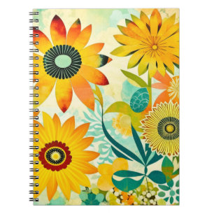  Geel en Turquoise Folk Art Flowers Notitieboek