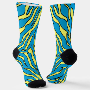 Geel en turquoise tijgerstrepen dierprint 1 sokken
