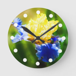 Geel en Violet Iris Clock Ronde Klok