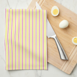 Geel en warm roze stripes keukenhanddoek