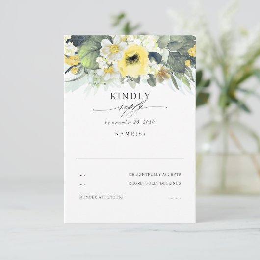 Geel en wit bloem bruiloft RSVP (Staand voorkant)